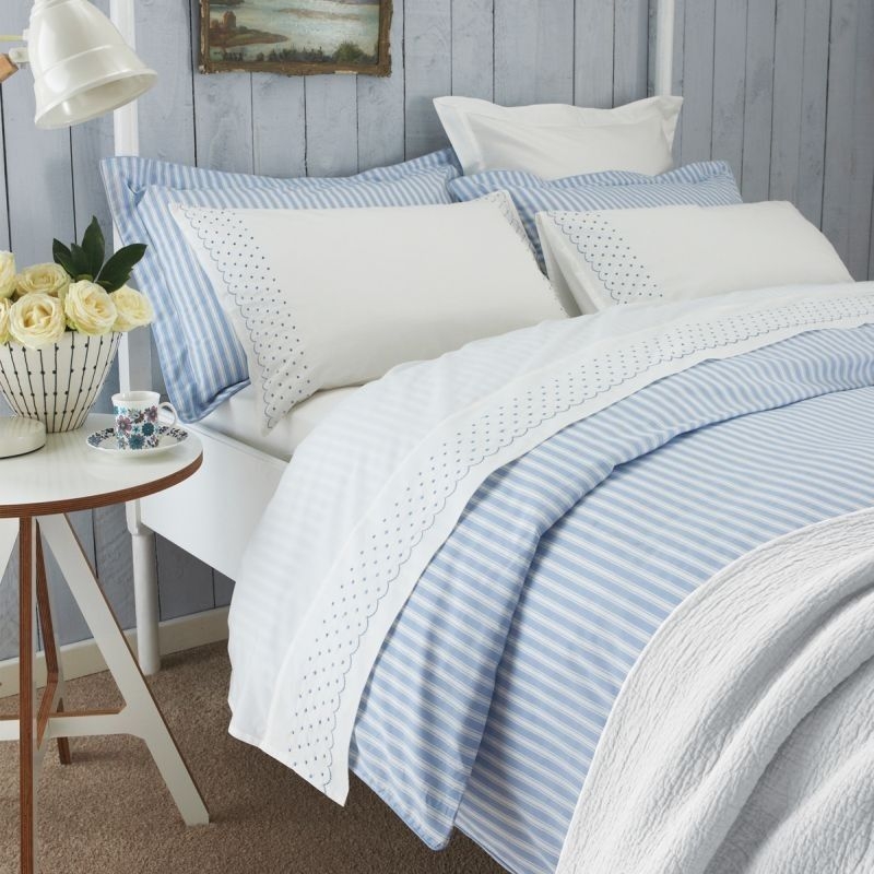 Cozy Blue and White Striped Bedroom Bedding Set