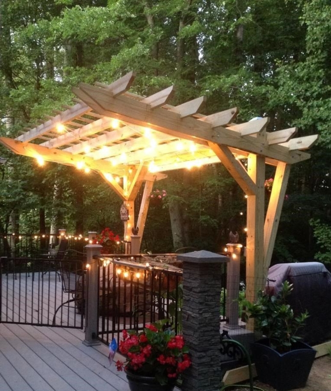 Cozy Cantilevered Pergola with Outdoor String Lights