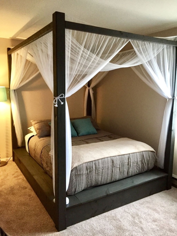 Cozy Modern Canopy Bed with Sheer Drapes