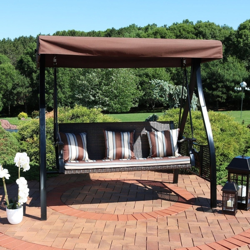 Cozy Patio Gazebo Swing with Striped Cushions