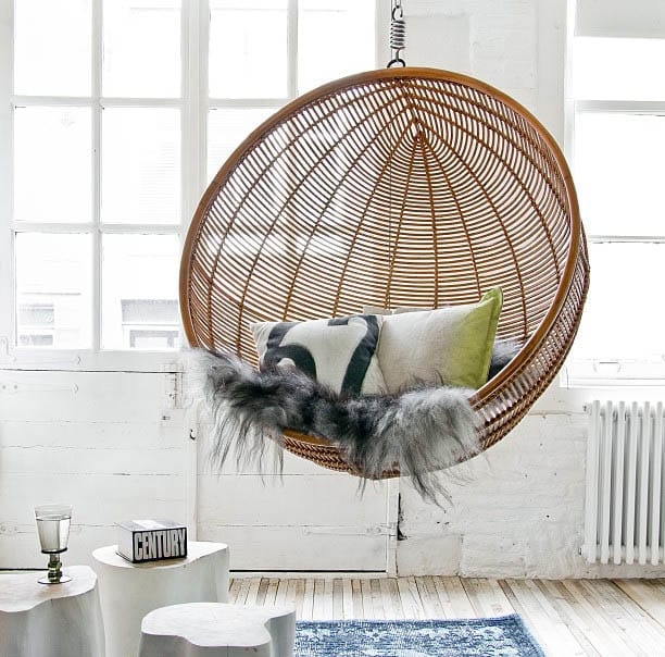 Cozy Rattan Cocoon Swing Chair in Bright Living Room