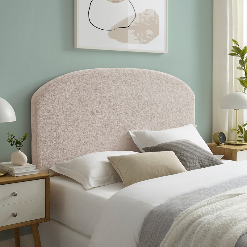 Cozy Rounded Sherpa Headboard in Soft Neutral Tone