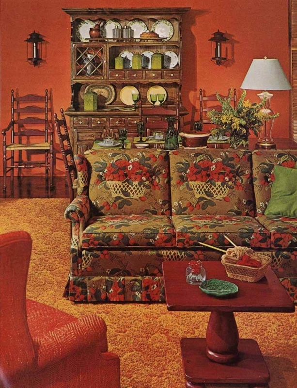 Cozy Vintage Living Room with Dark Pine Furniture