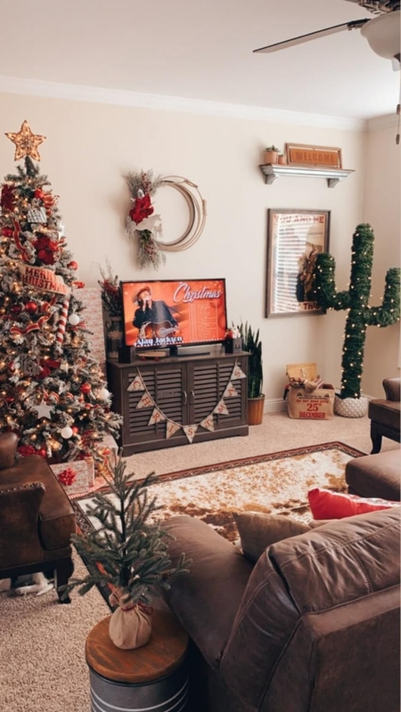 Cozy Western Christmas Living Room Decor Ideas