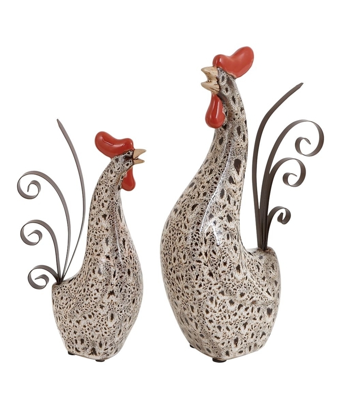Cream Dotted Ceramic Rooster Sculpture - Set of Two | Metal rooster ...