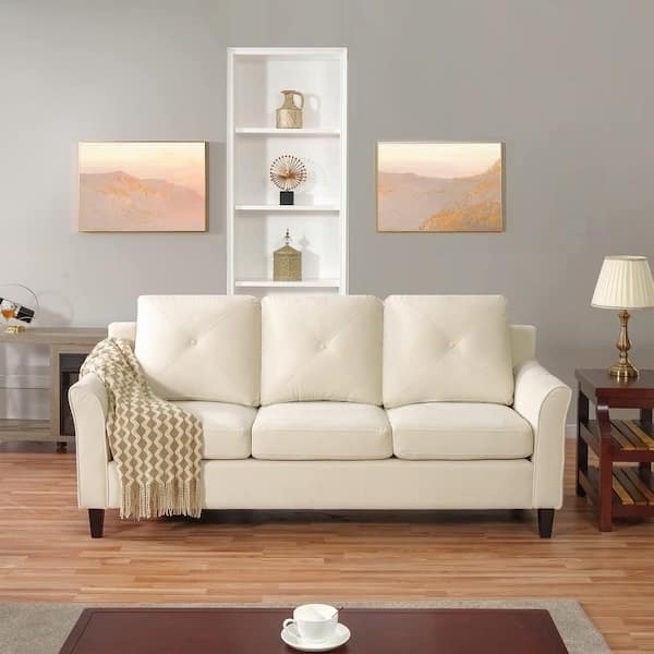 Cream Leather Sofa with Modern Minimalist Decor
