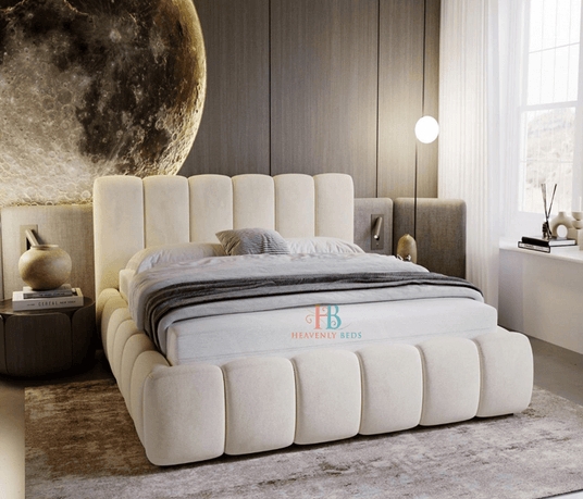 Cream Velvet Bubble Padded Double Bed Frame