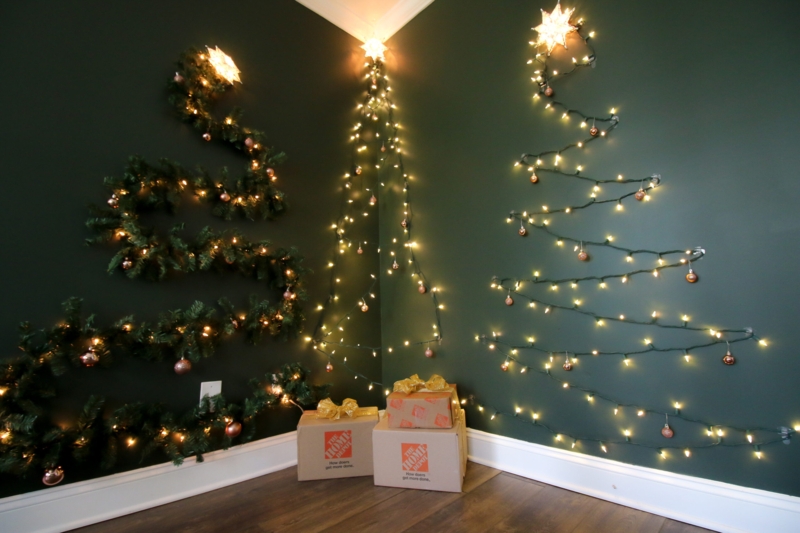 Creative Wall-Mounted Christmas Tree Ideas with Lights