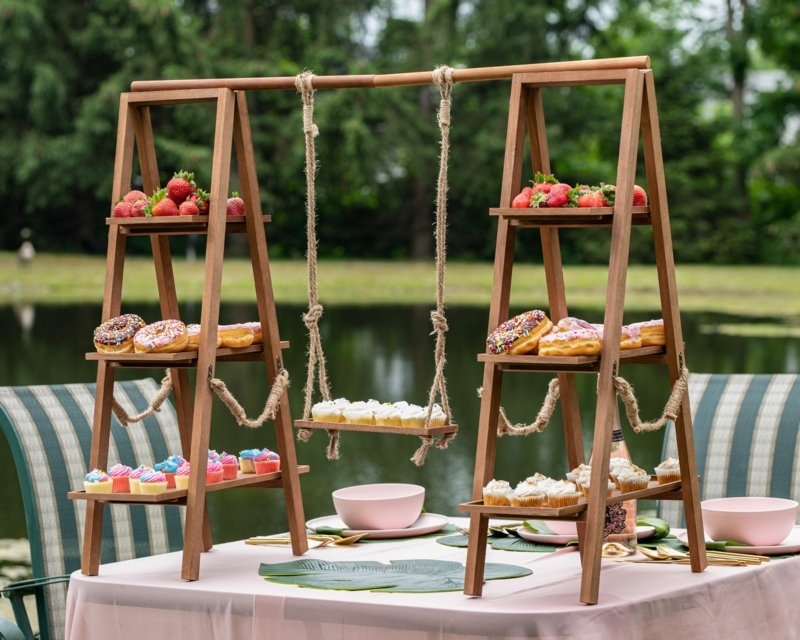 Creative Wooden Buffet Food Display Stands Outdoors