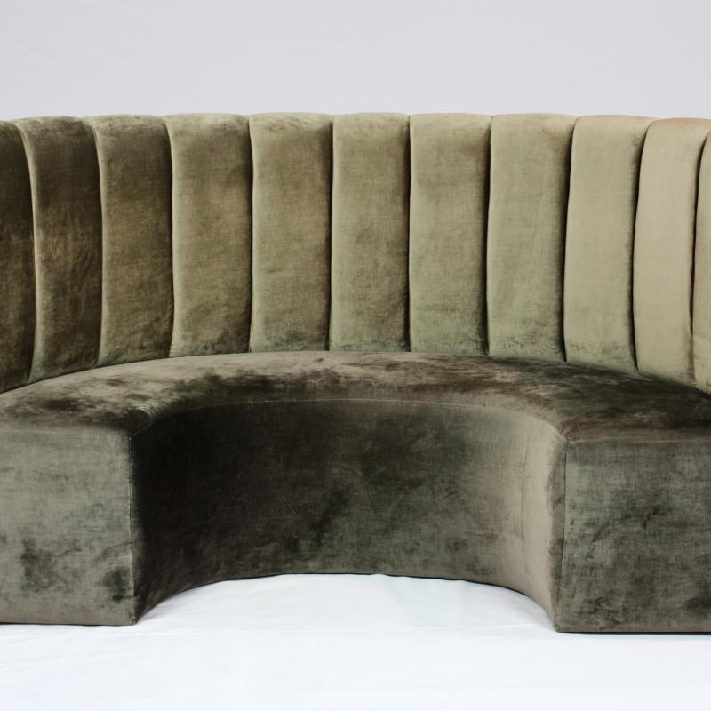 Curved Pewter Velvet Banquette Seating