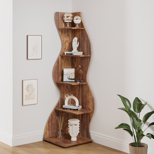 Curved Wooden Corner Bookcase for Stylish Storage