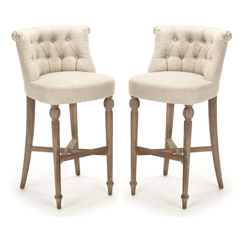 Cushioned French Country Bar Stools with Wooden Legs