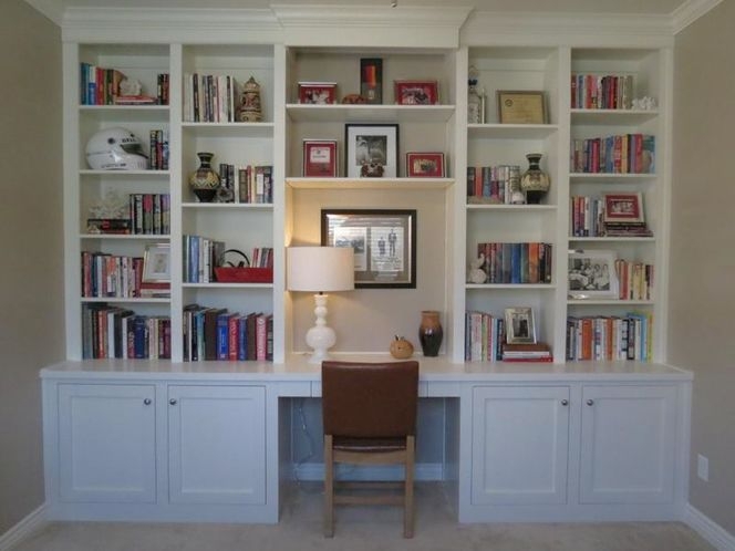 Custom Built-In Desk with Wall Bookshelves