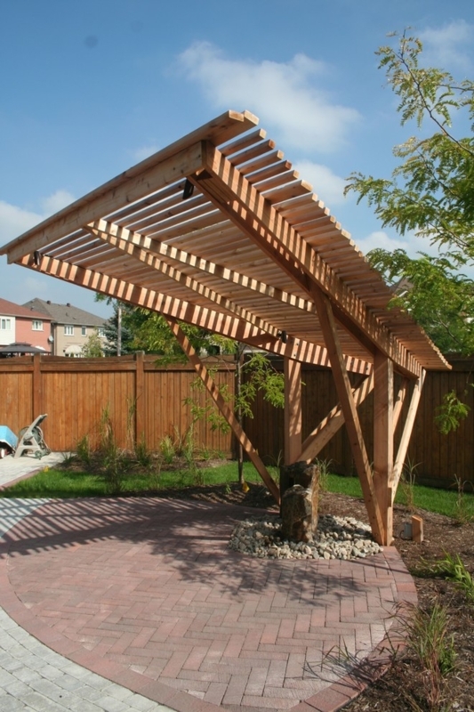 Custom Cantilevered Wooden Pergola for Patio Shade