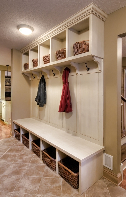 Custom Mudroom Storage Bench with Wicker Baskets