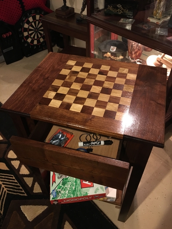 Custom Walnut and Maple Chess and Checkers Table