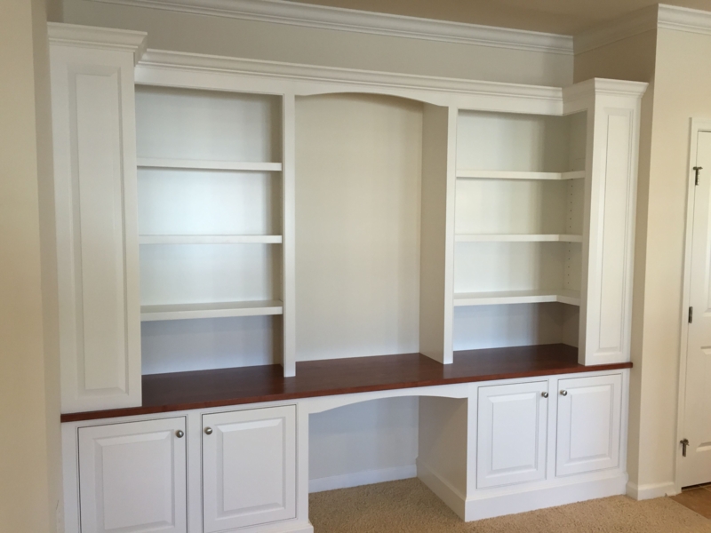 Custom White Built-In Desk with Shelving and Storage