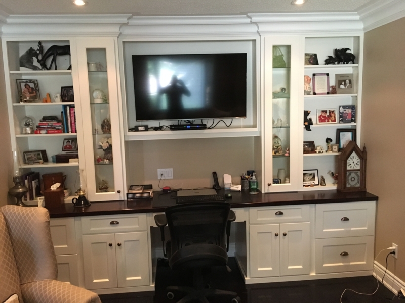 Custom White Built-In Office Wall Unit with Shelves