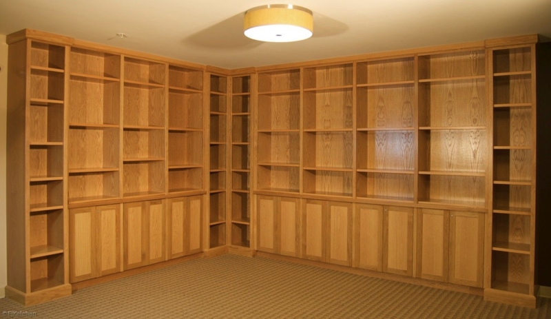 Custom White Oak Built-In Corner Cabinets and Bookcases