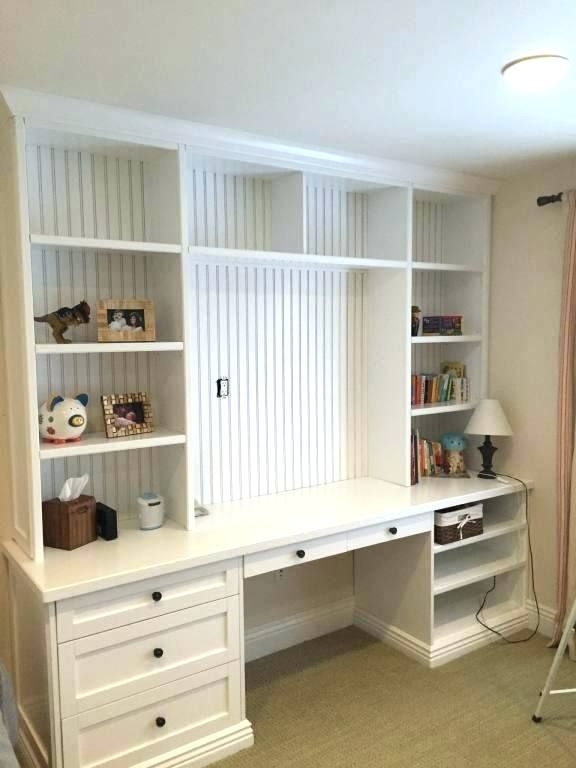 Custom White Wall Unit with Desk and Shelving