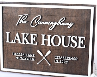 Custom Wooden Lake House Sign with Personalized Details
