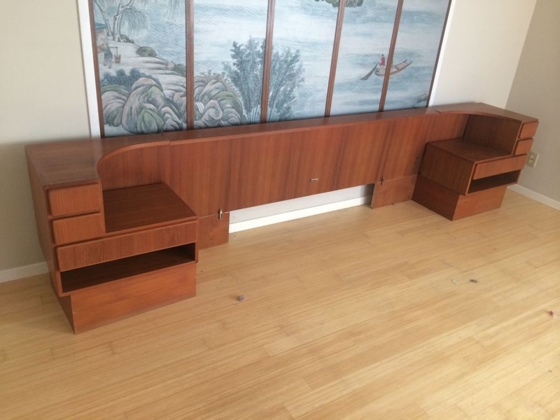 Danish King Size Wooden Headboard with Nightstands