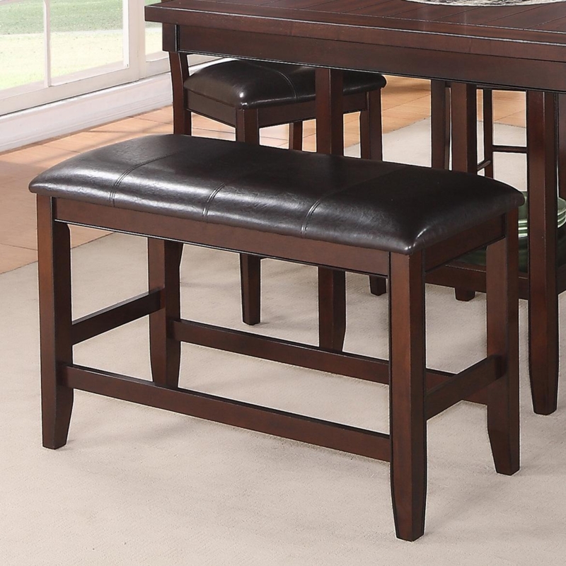 Dark Leather Upholstered Counter Height Dining Bench