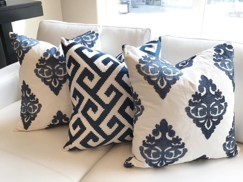 Dark Navy and White Patterned Throw Pillows