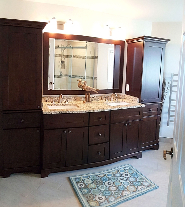 Dark Wood Bathroom Vanity with Granite Countertop