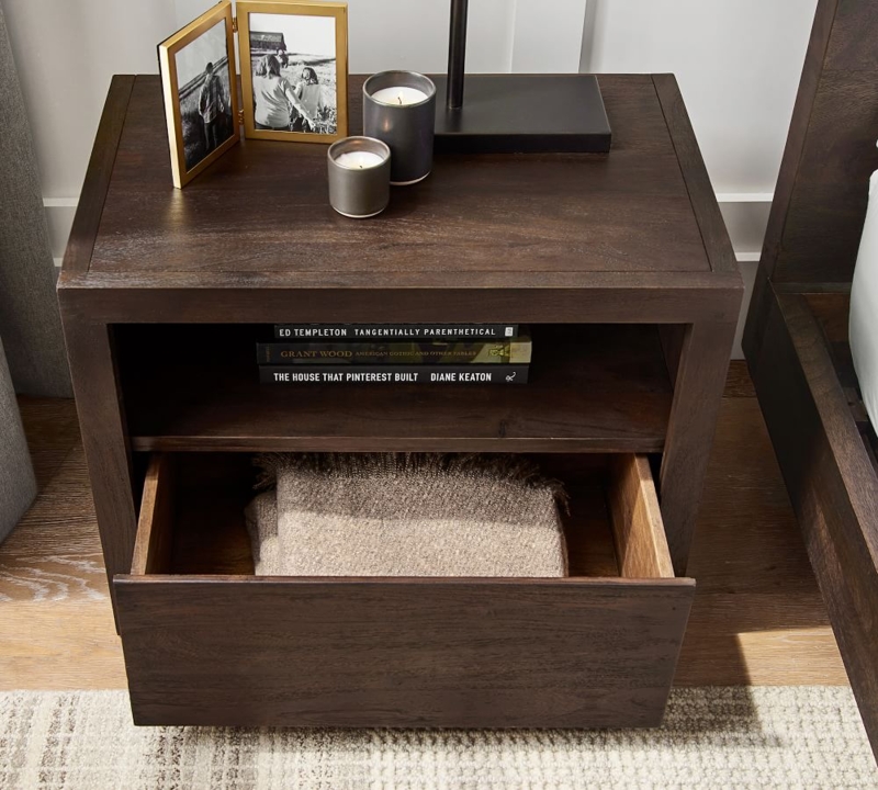 Dark Wood Cayman Nightstand with Storage Drawer