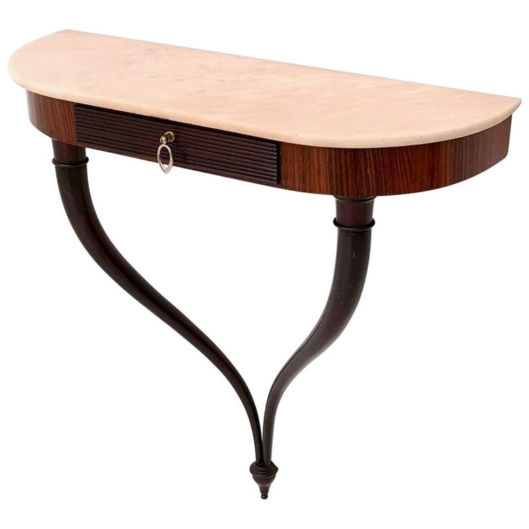Demilune Wood and Beech Wall-Mounted Console Table with Marble Top ...