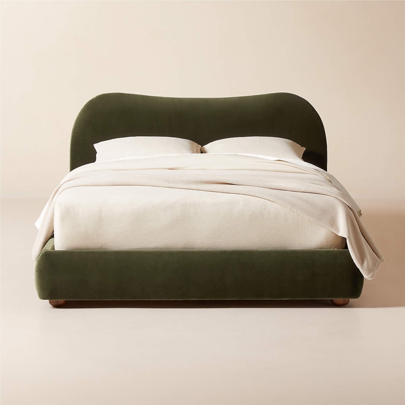 Diana Olive Green Velvet King Bed + Reviews | CB2