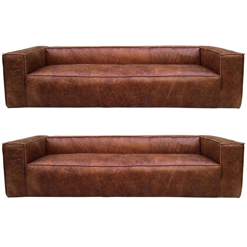 Distressed Leather Belgian High Back Sofa Classic