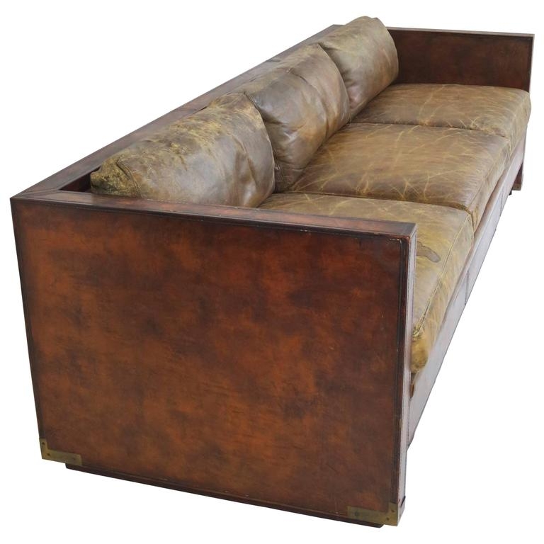 Distressed Leather Patinated Sofa for Smoking Room