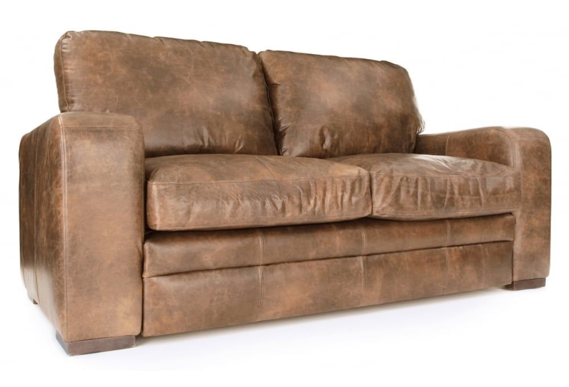 Distressed Leather Sofa for Rustic Living Room