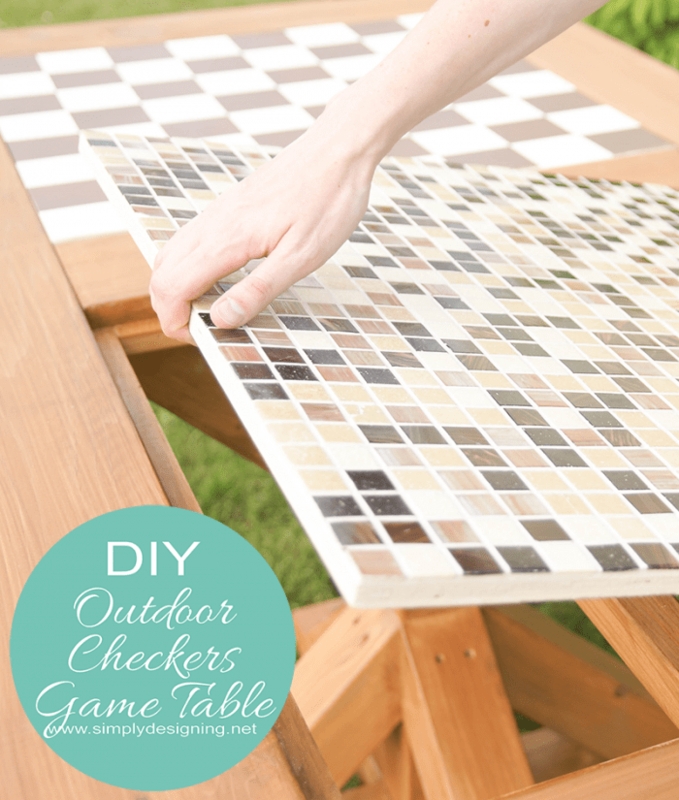 DIY Mosaic Outdoor Checkers Game Table