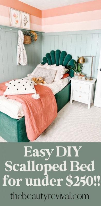 DIY Velvet Scalloped Kids Bed Headboard Design