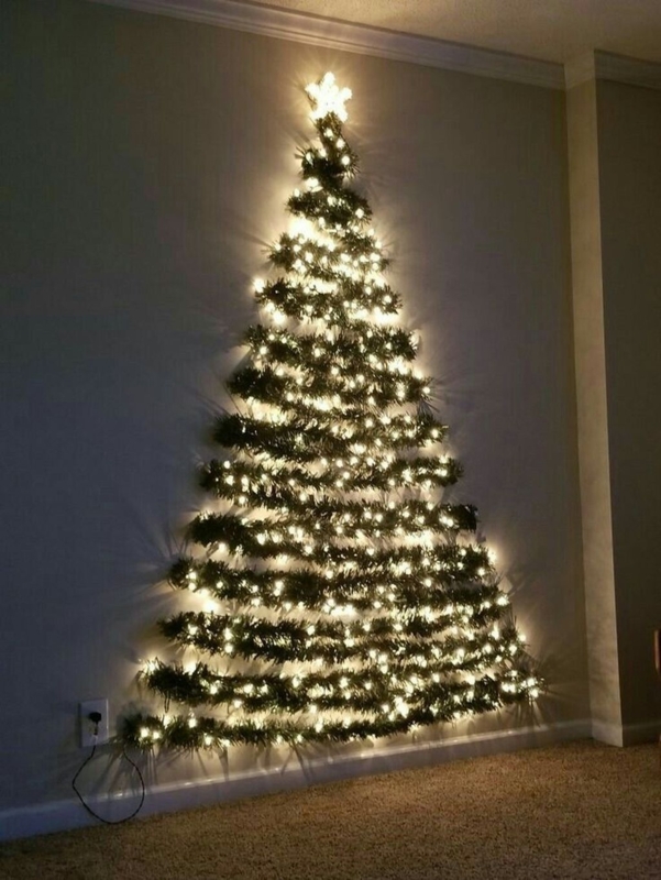 DIY Wall-Mounted Christmas Tree with Lights
