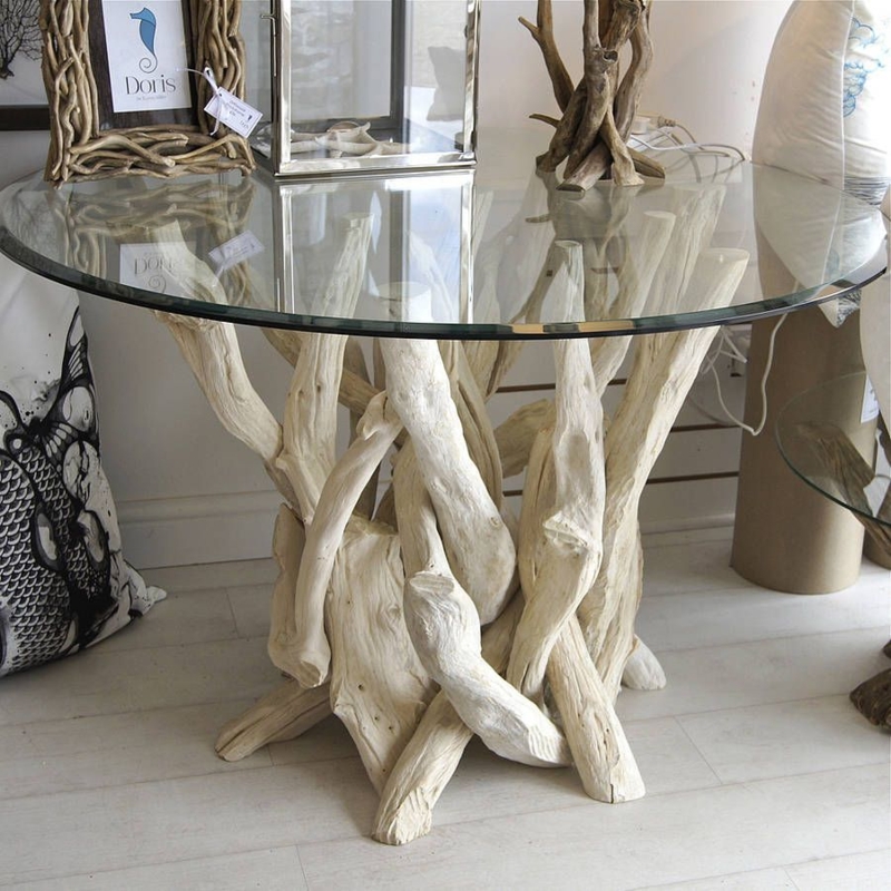 Driftwood Round Dining Table with Glass Top