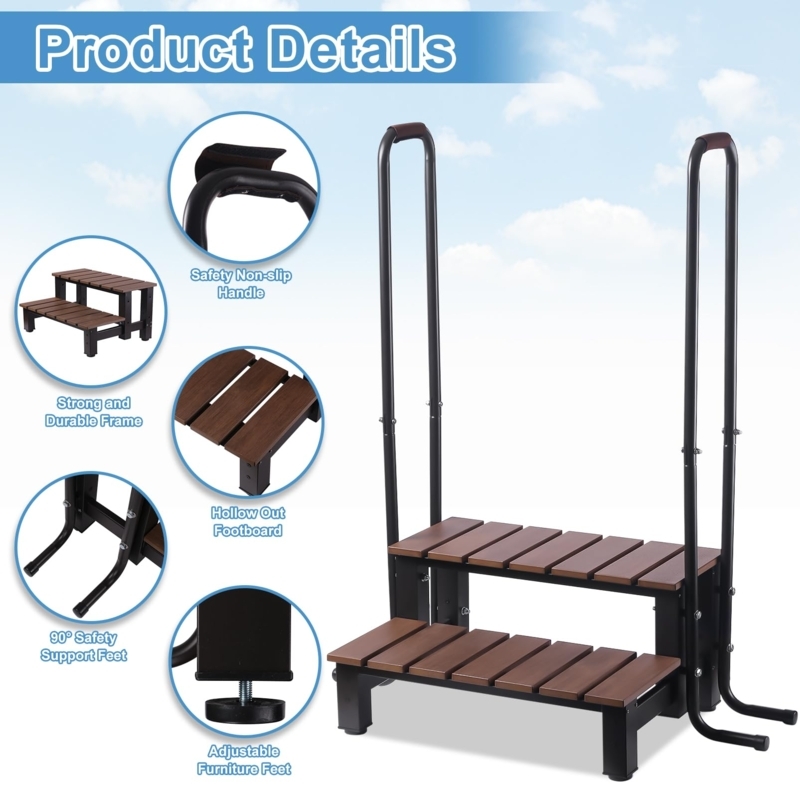 Durable Two-Step Hot Tub Ladder with Safety Handrails