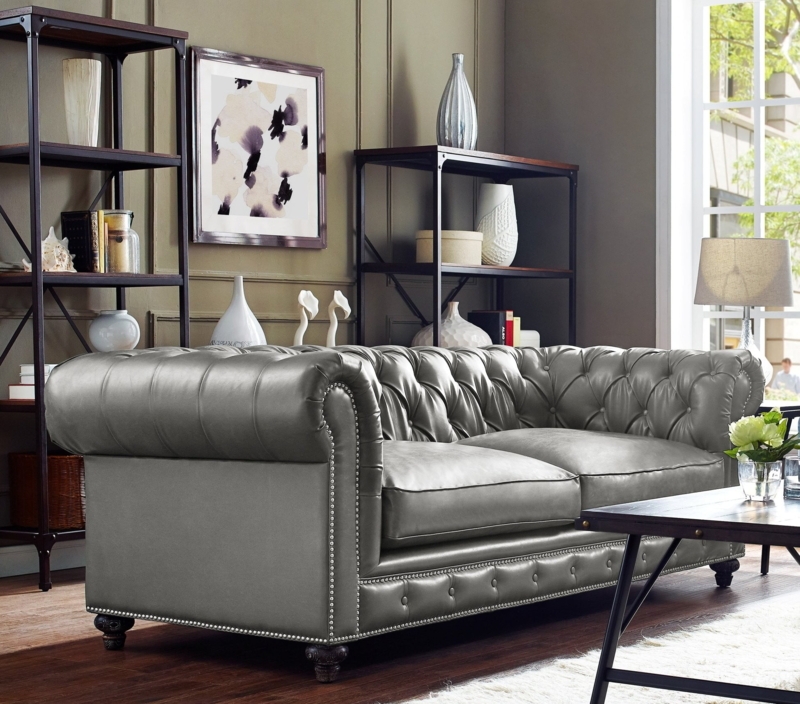 Durango Rustic Grey Tufted Leather Sofa