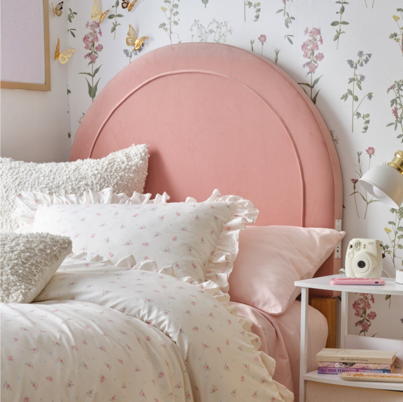 Dusty Rose Round Headboard with Floral Bedding
