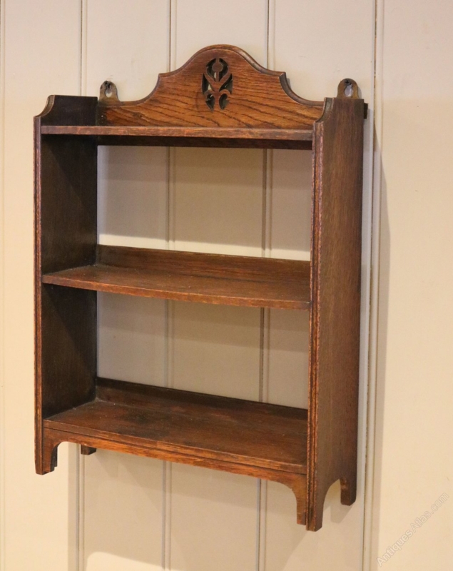 Edwardian Oak Wall Shelves with Ornate Cutout Design