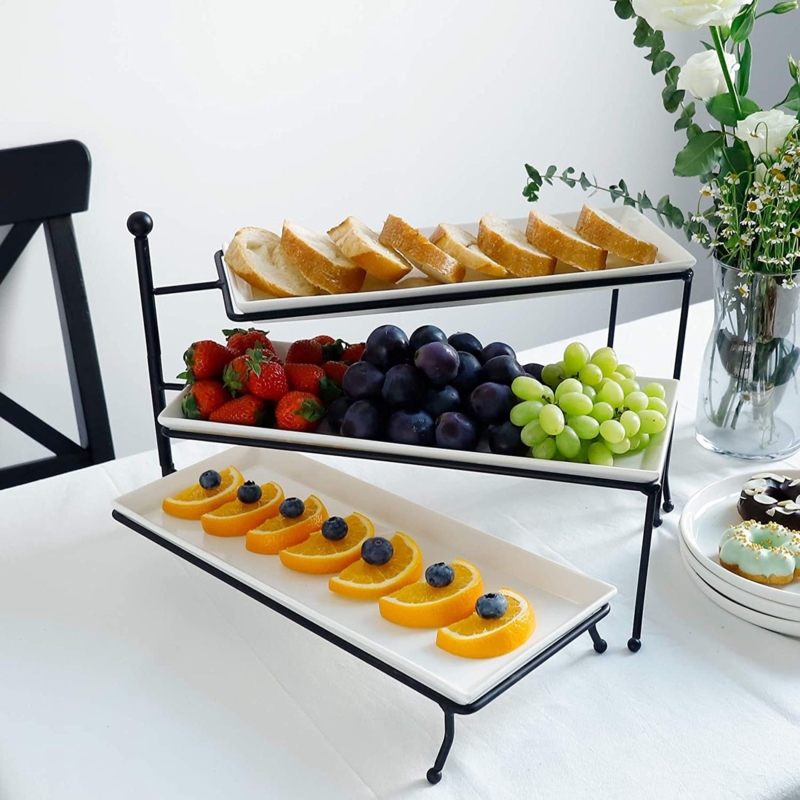 Elegant 3-Tier Foldable Rectangular Food Serving Stand