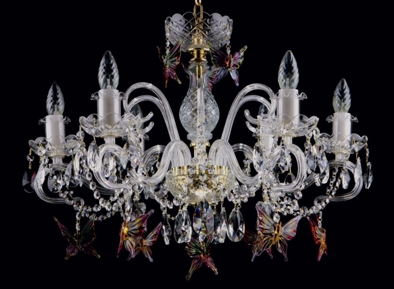 Elegant 6-Arm Crystal Chandelier with Glass Butterflies