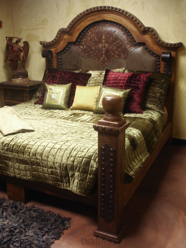 Elegant Alamo Spanish Bed with Ornate Wood Carvings