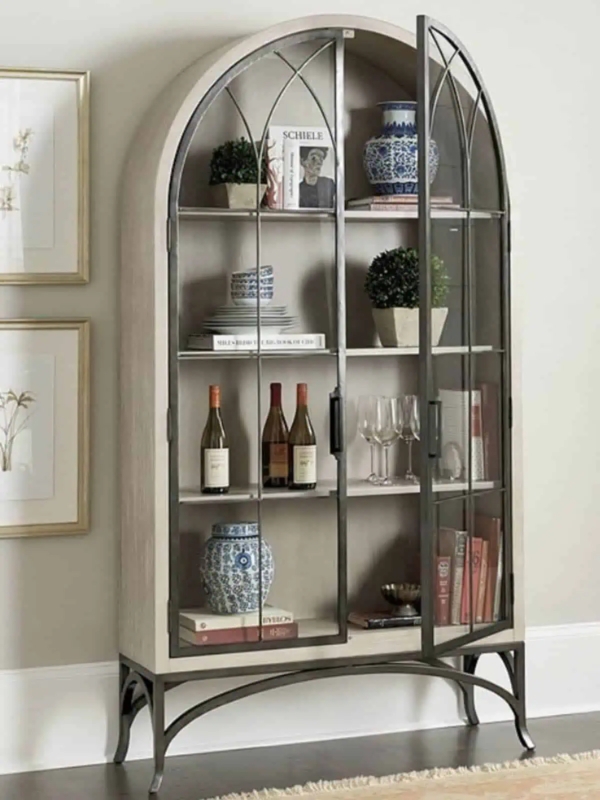 Elegant Arched Glass Cabinet with Metal Frame