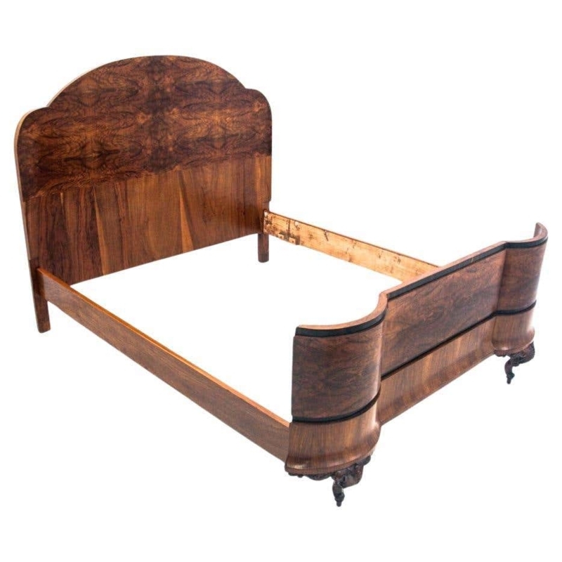 Elegant Art Deco Walnut Wood Bed Frame