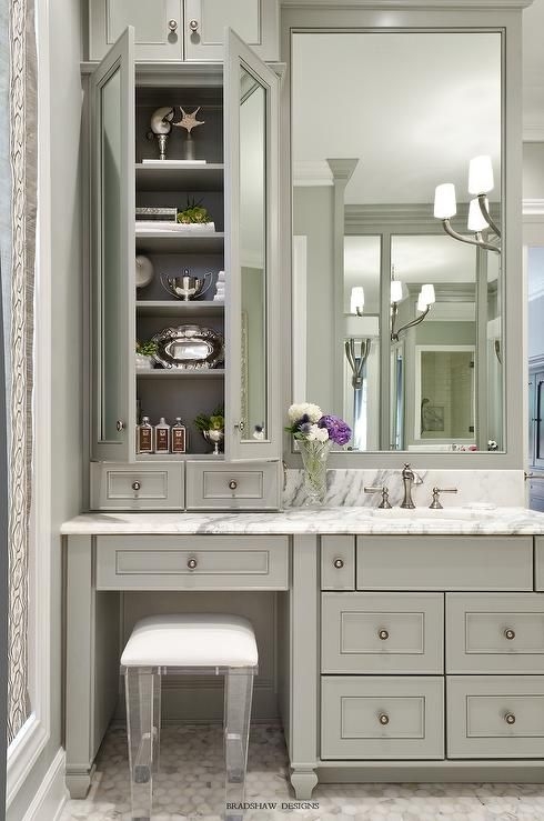 Elegant Bathroom Vanity with Built-In Makeup Center