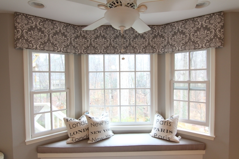 Elegant Bay Window Cornice Board with Patterned Valance